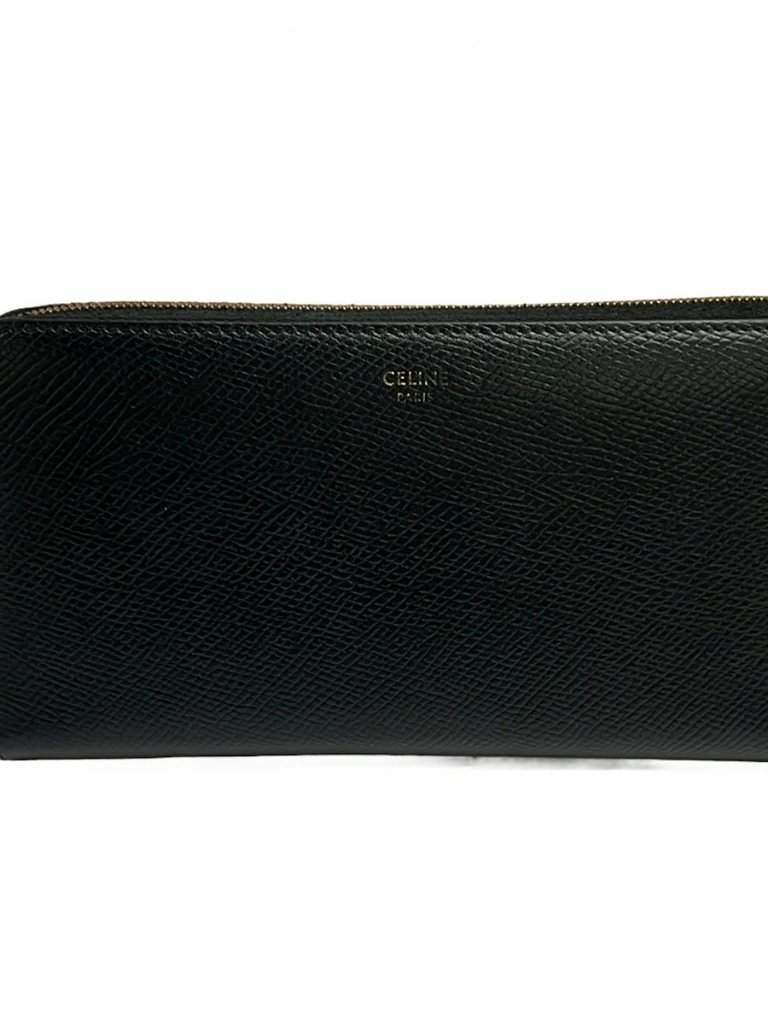 Celine Large Zipped Wallet Black Leather Long Wallet